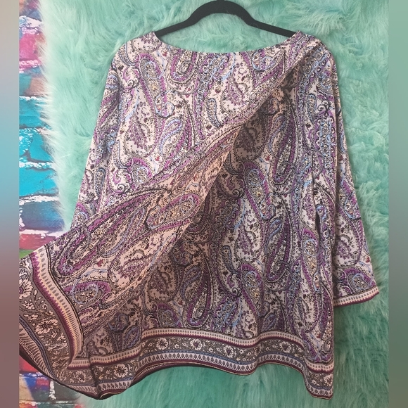 J. jill Purple Blue Gray and Yellow layered 3/4 Sleeve Blouse Size XL - Picture 6 of 13